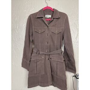 Besti Belli Denim Coat Belt Pockets Brown Button Down Collared Size S 88-98-160